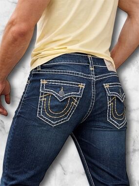 NWOT True Religion World Tour Rocco Super Relaxed Skinny TFlap Dark Blue Size 36